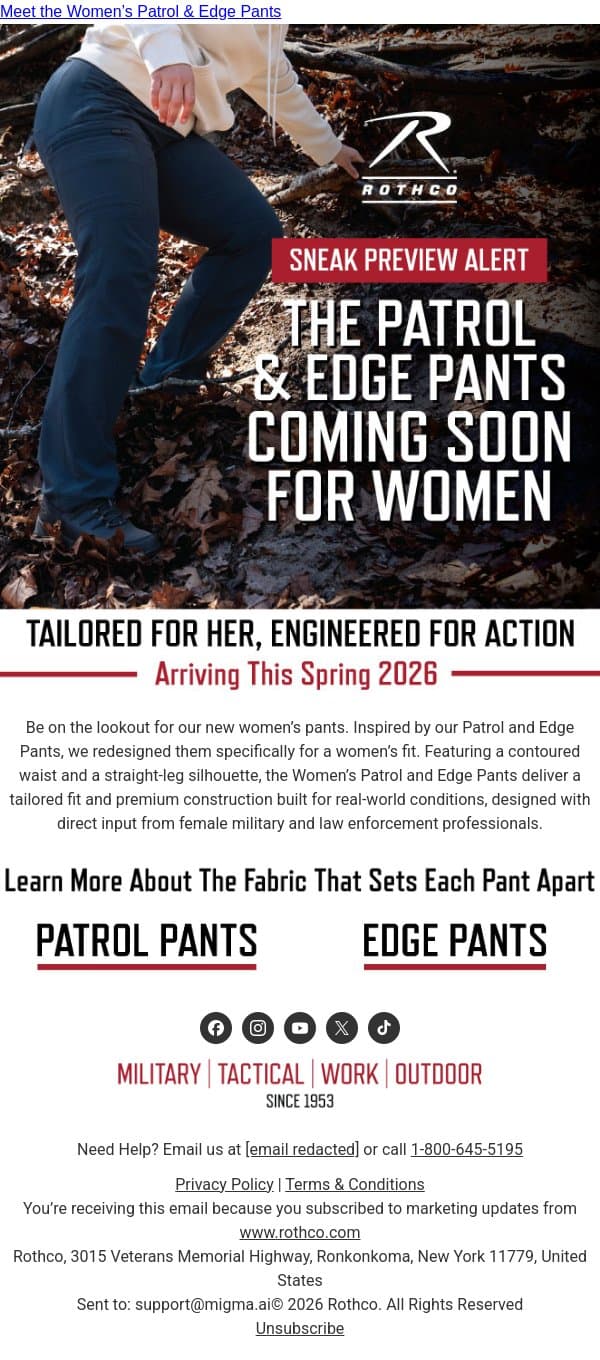 Ready For Duty: New Women’s Pants Coming Soon email from Rothco screenshot