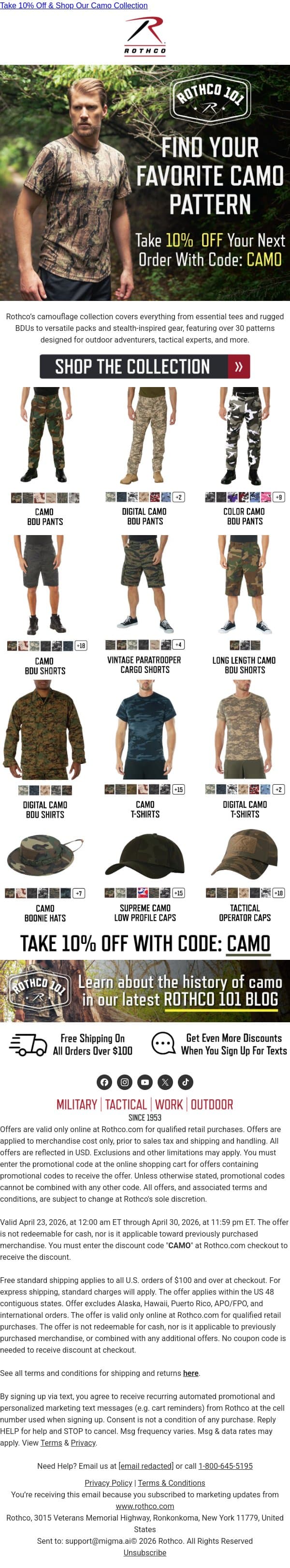 Your Camo, Covered email from Rothco screenshot