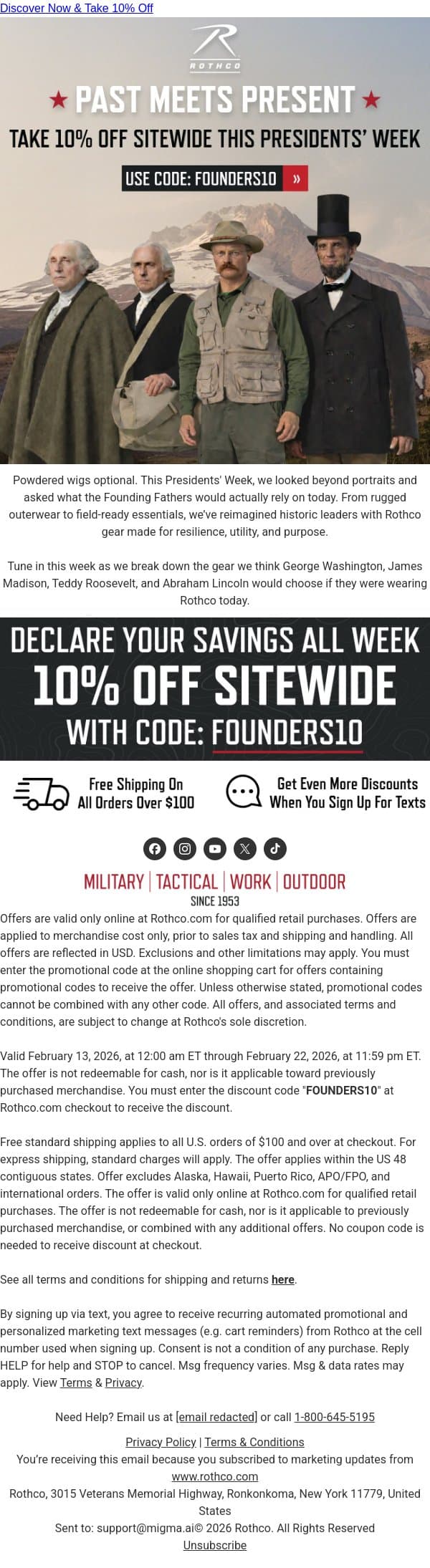 Presidents' Week: The Rothco Gear They’d Wear email from Rothco screenshot