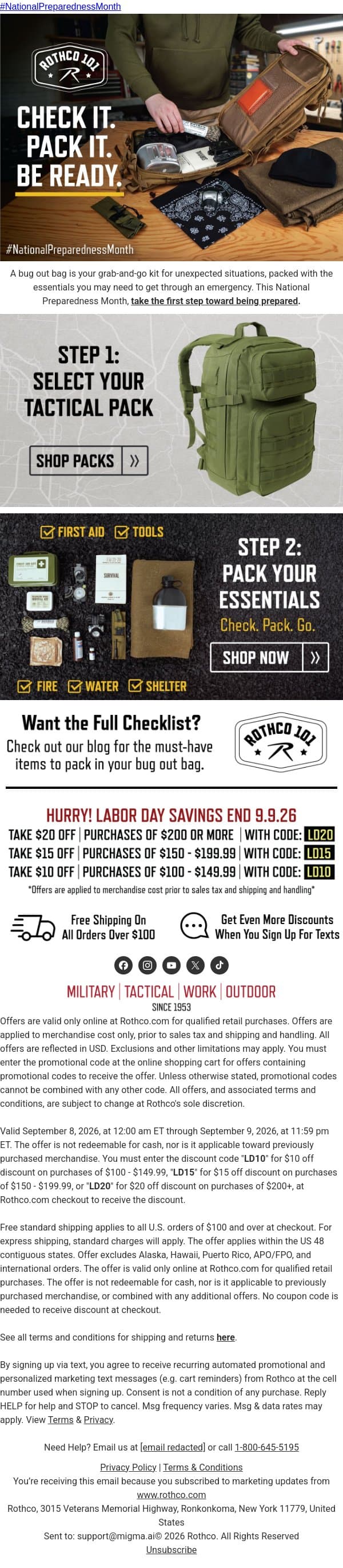 Rothco 101: Build Your Bug Out Bag email from Rothco screenshot