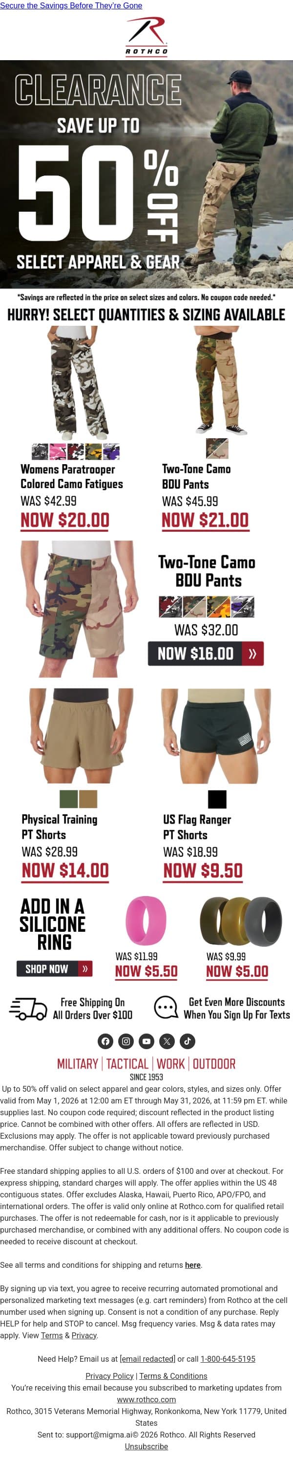 Major Markdowns: Up to 50% Off email from Rothco screenshot