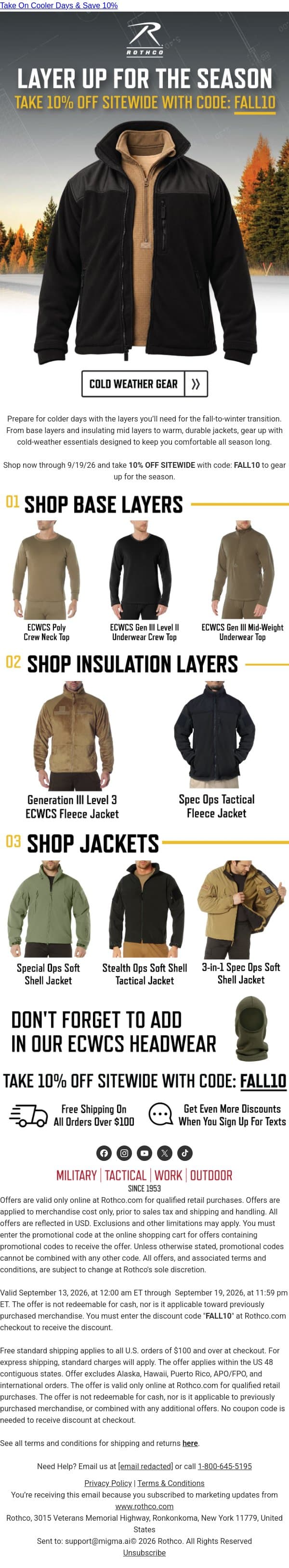 Your Fall Layers Are Here email from Rothco screenshot