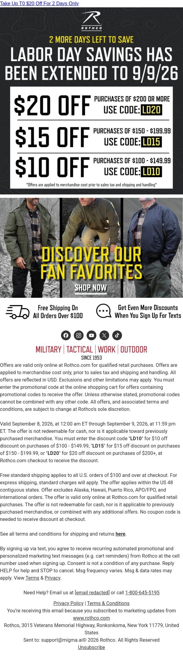 More Time to Save: Labor Day Deals Extended email from Rothco screenshot