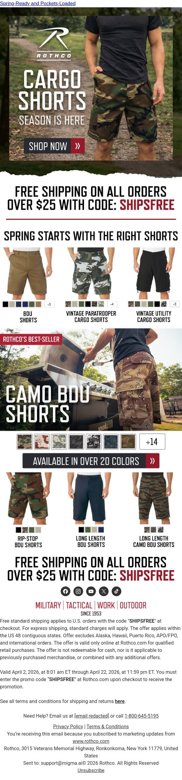 Cargo Shorts Season Is Officially On email from Rothco screenshot
