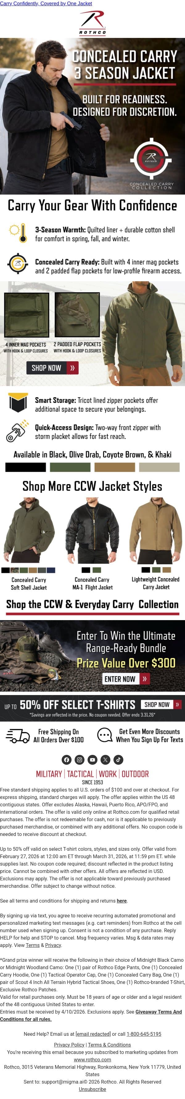 Concealed Carry, Covered for 3 Seasons email from Rothco screenshot