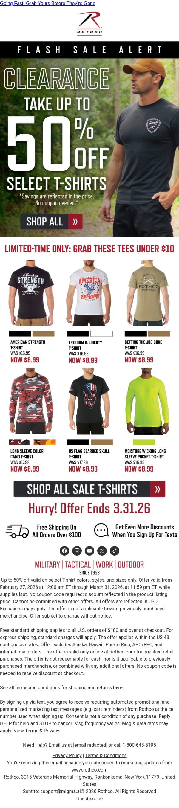 Up To 50% Off Tees? Yes, Please. email from Rothco screenshot