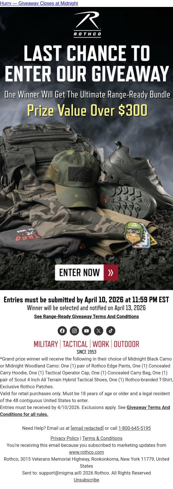 Final Hours: Enter to Win Our Range-Ready Bundle email from Rothco screenshot