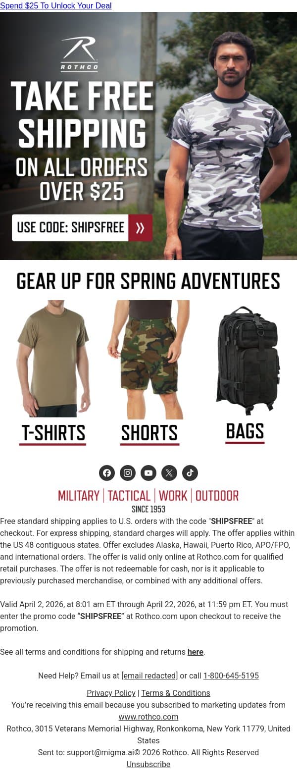 Free Shipping, But Not Forever… email from Rothco screenshot