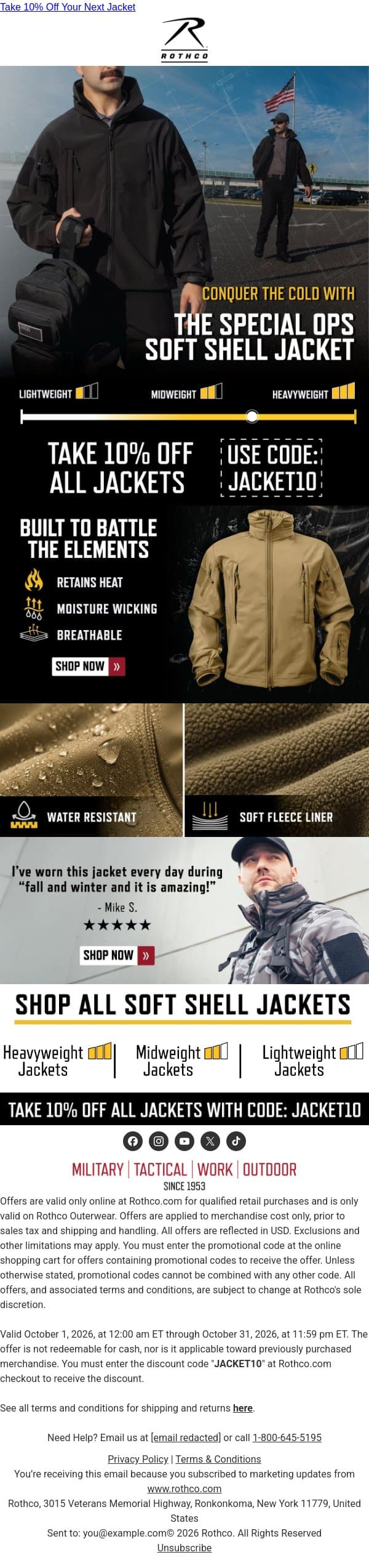 Weather the Elements with Special Ops email from Rothco screenshot