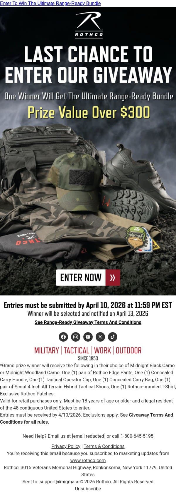Your Last Shot at a $300+ Grand Prize email from Rothco screenshot