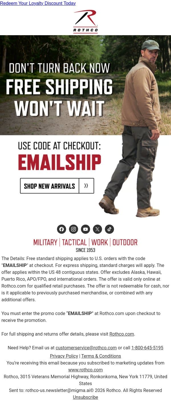 Time’s Running Out – Use Your Free Shipping Code email from Rothco screenshot