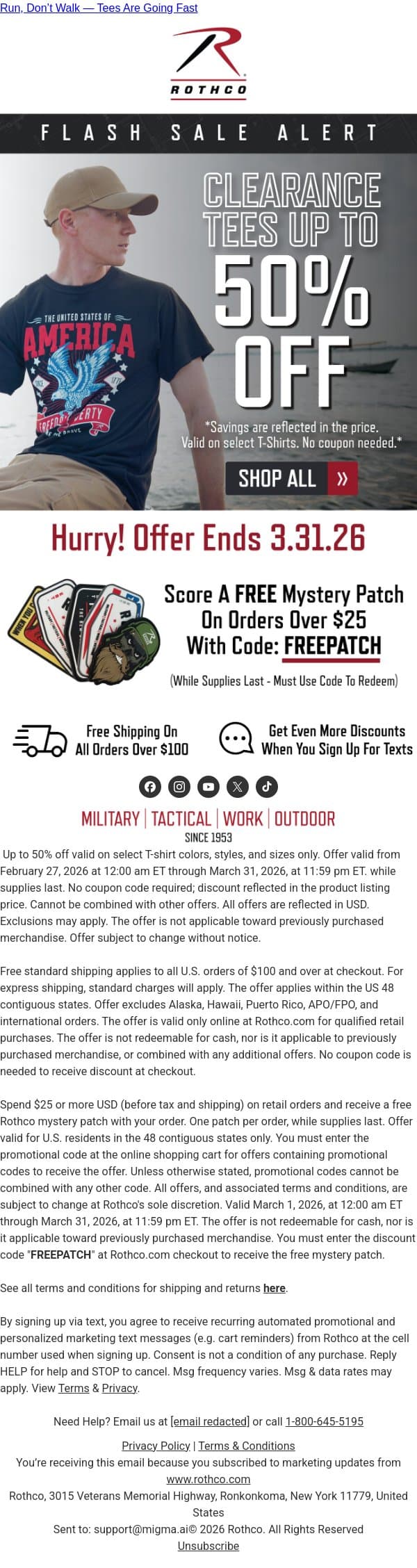 Going, Going… Grab Tees Up to 50% Off email from Rothco screenshot