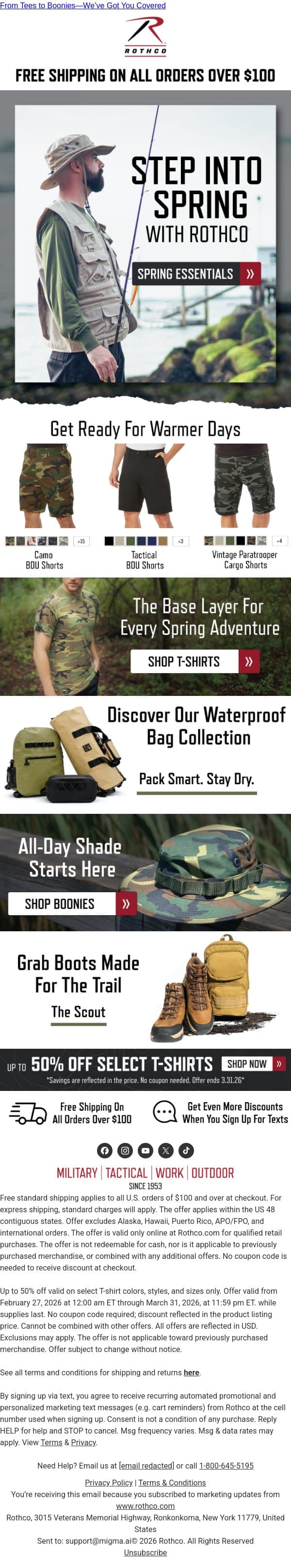 Spring Called… These Are the Essentials email from Rothco screenshot