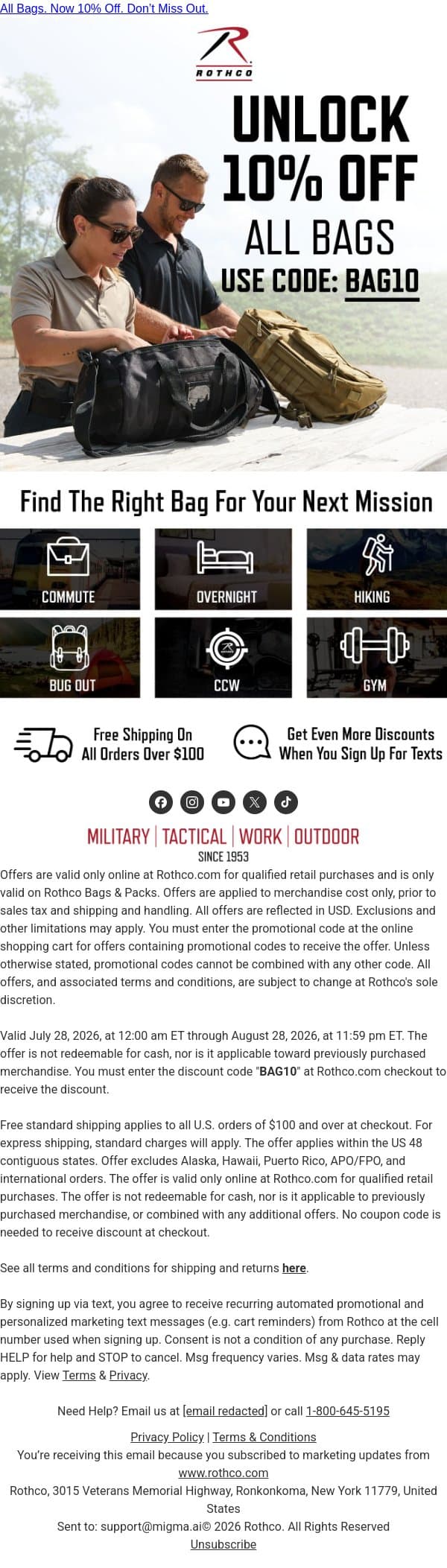 Upgrade Your Carry & Save 10% email from Rothco screenshot