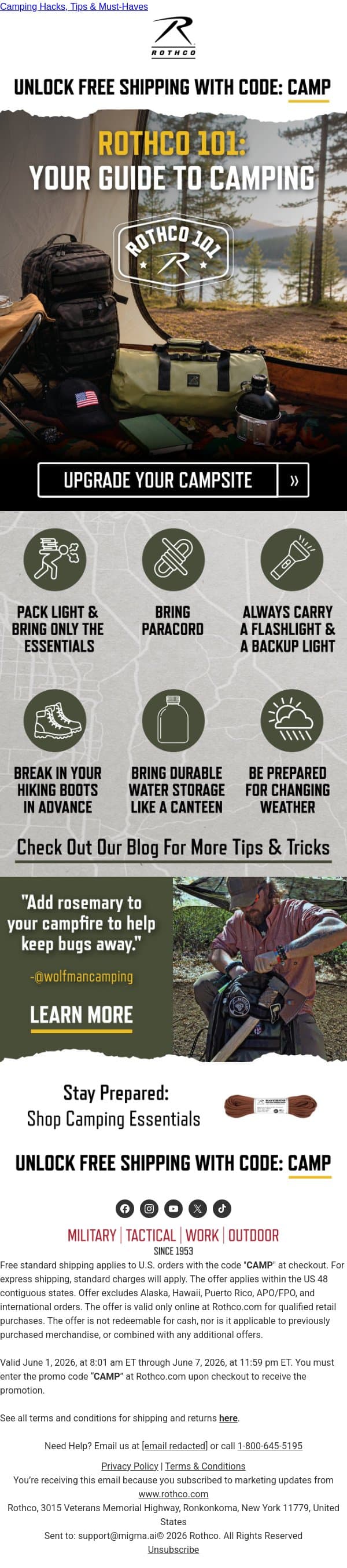 Rothco 101: Your Camping Starter Guide email from Rothco screenshot
