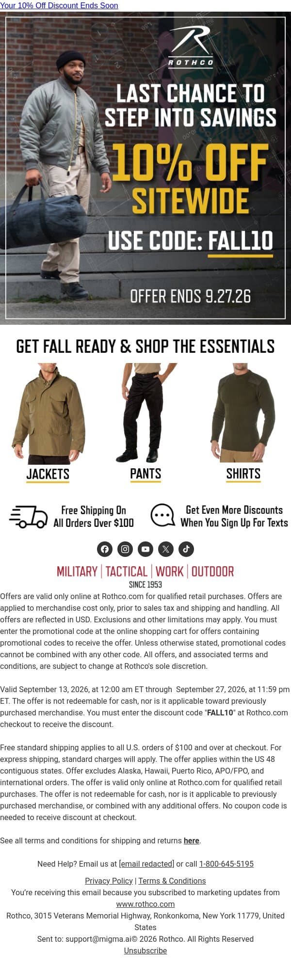 Don’t Let This Order Depart email from Rothco screenshot