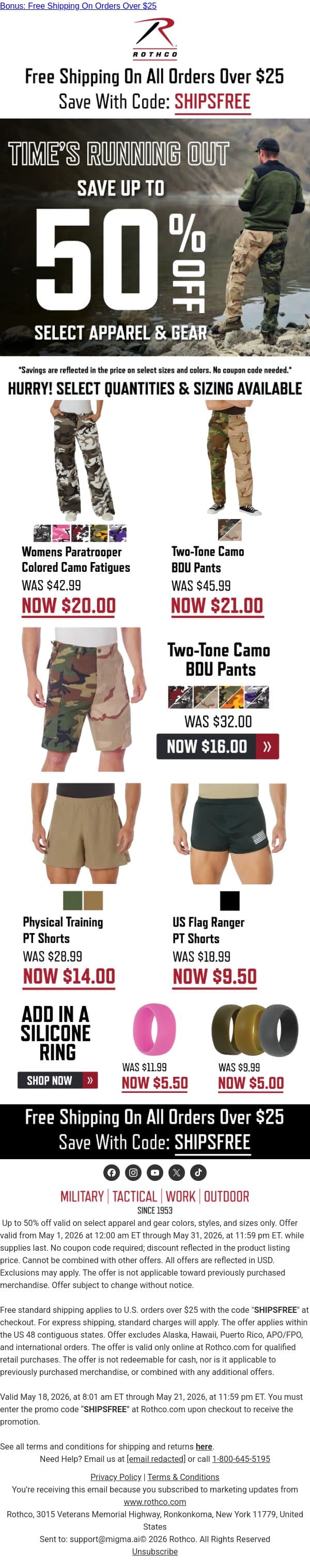 It’s Almost Over… Up to 50% Off Select Items email from Rothco screenshot