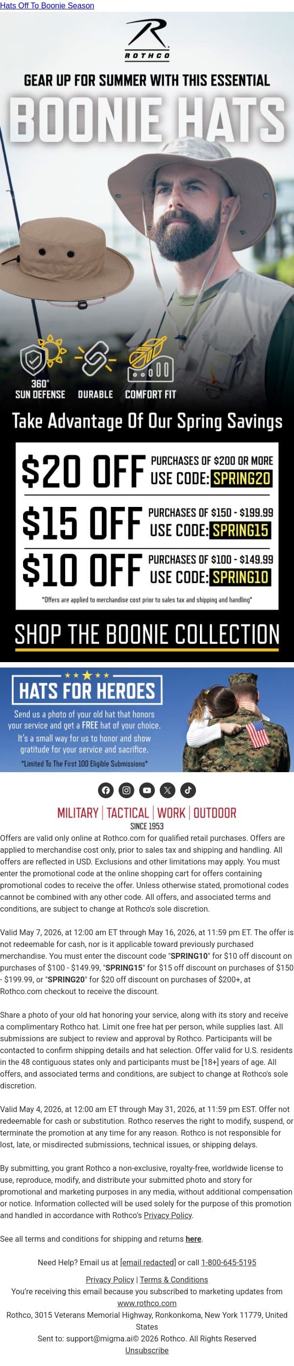 Take Up To $20 Off Your Next Purchase email from Rothco screenshot