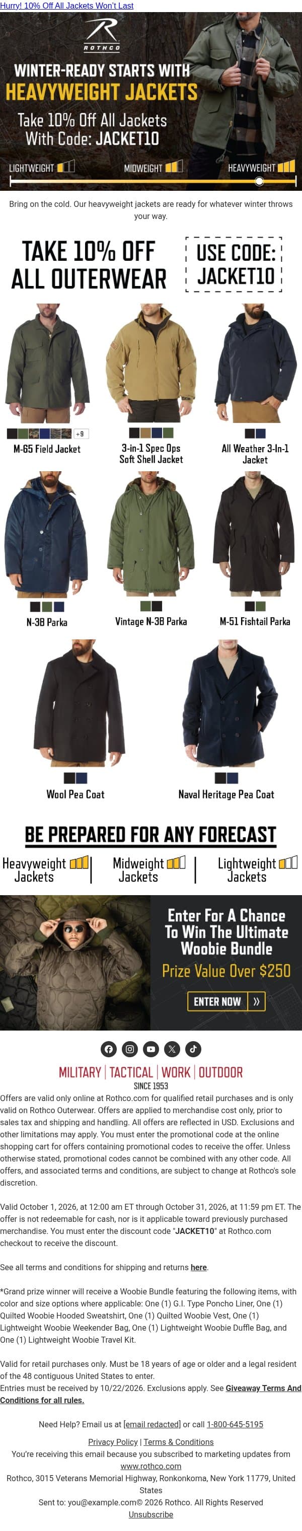 When Winter Hits, Have the Right Jacket email from Rothco screenshot