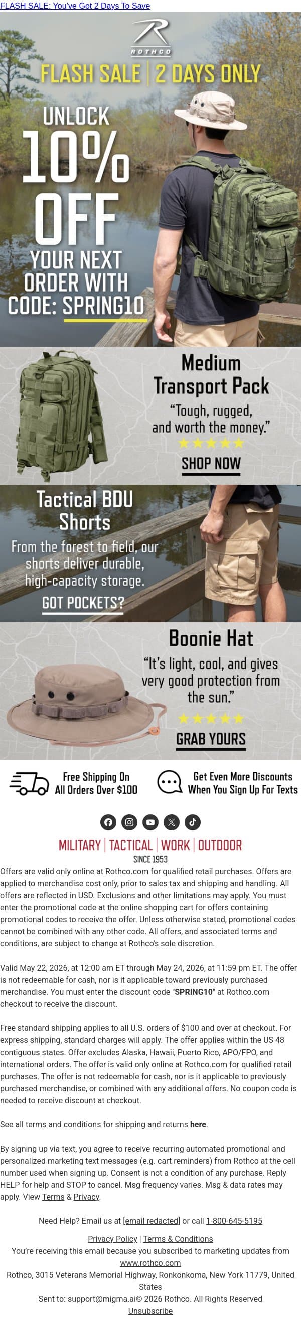 10% Off? Yeah, You Deserve That email from Rothco screenshot