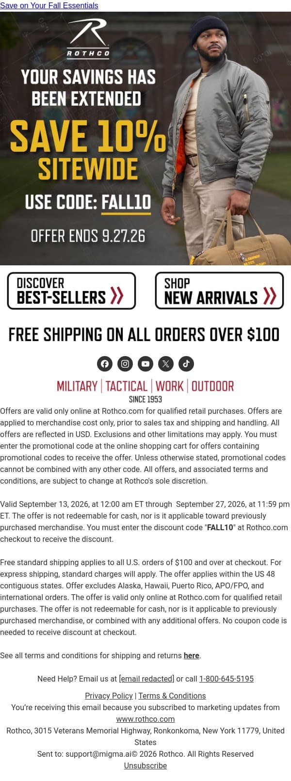 More Time To Save: 10% Off EXTENDED email from Rothco screenshot