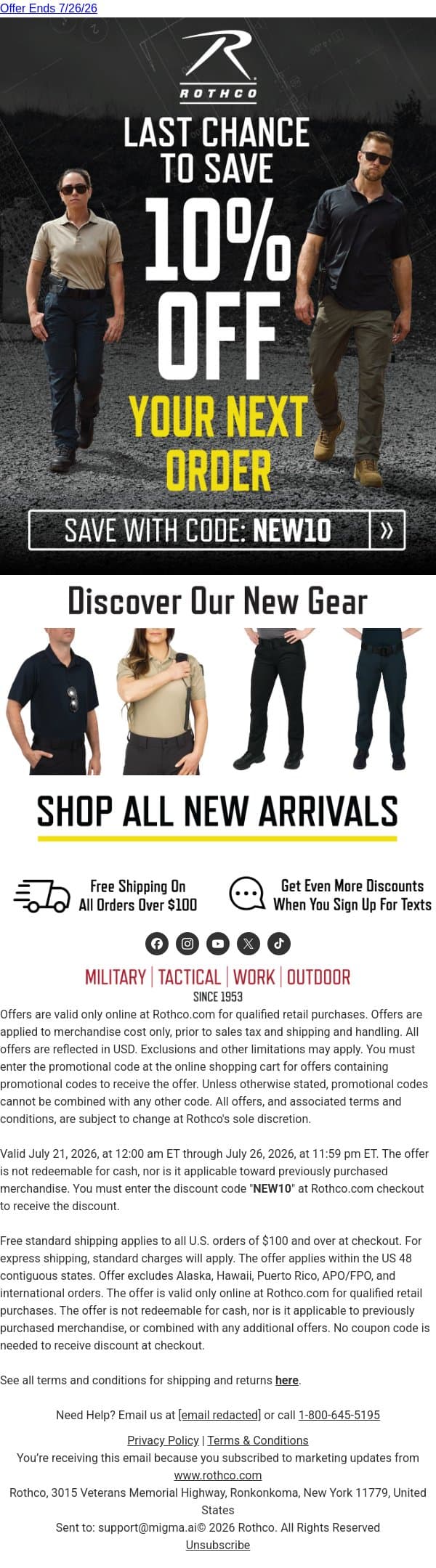 Your 10% Off Is Going, Going, Gone email from Rothco screenshot