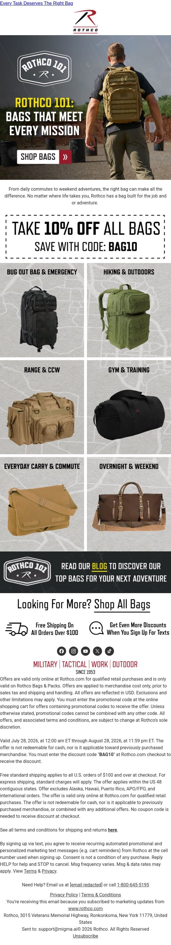Rothco 101: Bags That Meet Every Mission email from Rothco screenshot