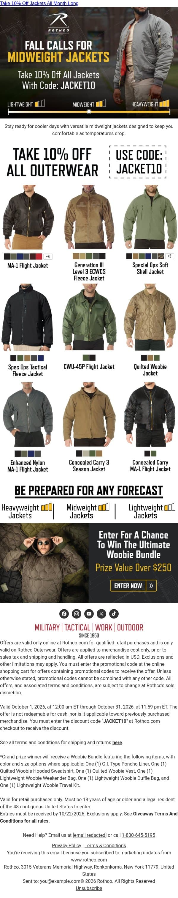 Your Perfect Jacket for Fall Is Here email from Rothco screenshot
