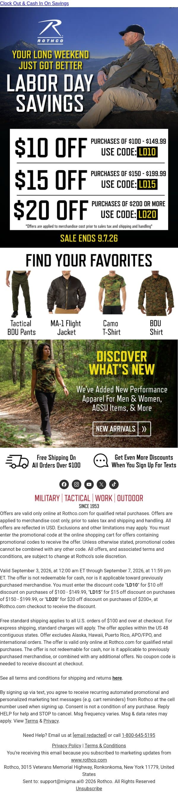 Labor Day Deals: Take Up to $20 Off email from Rothco screenshot