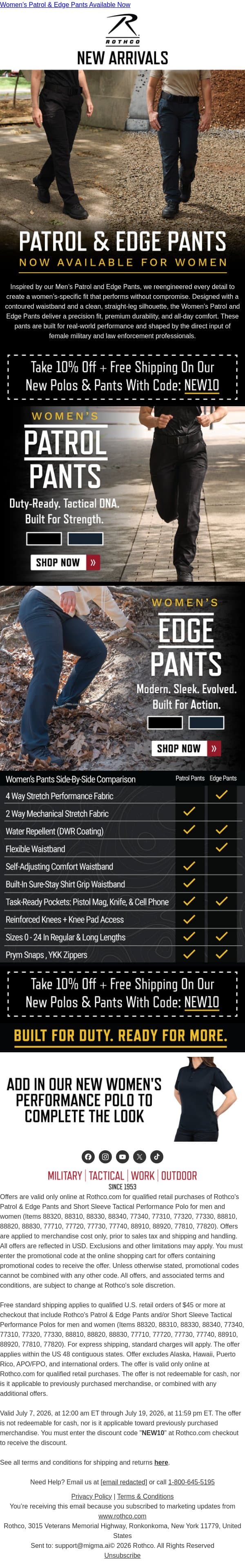 Step Into Duty-Ready Performance Pants email from Rothco screenshot