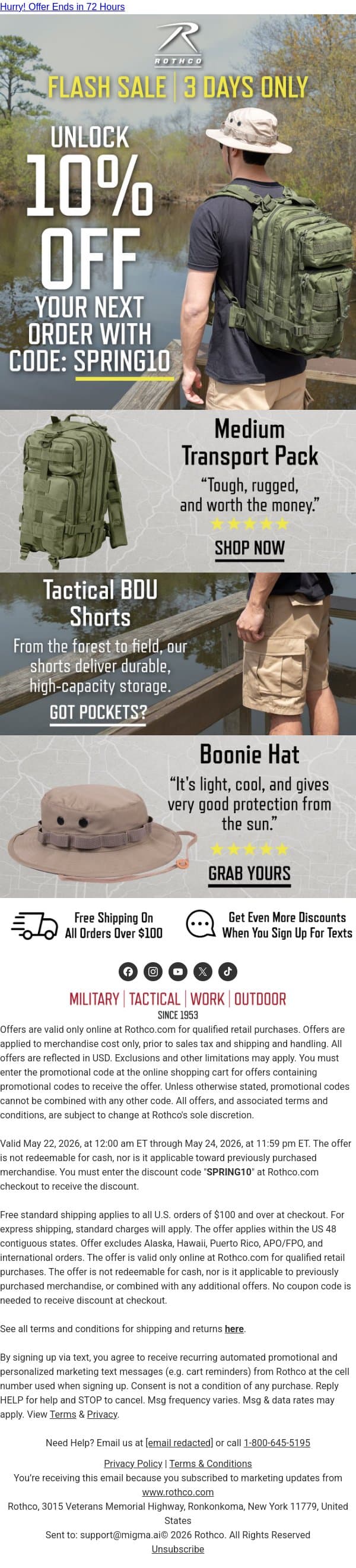 Spring Flash Sale: 10% Off SITEWIDE email from Rothco screenshot