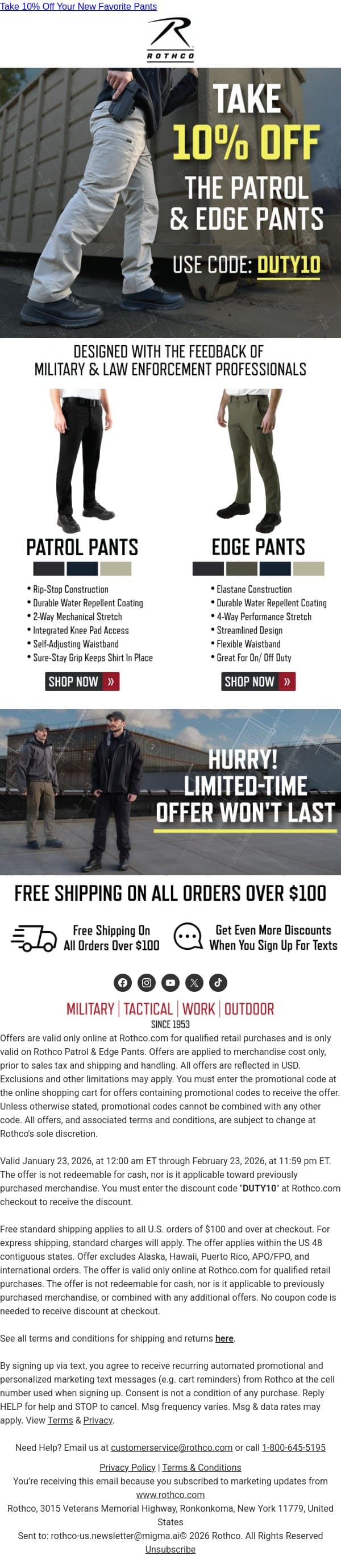 Out With the Old. In With the Better. email from Rothco screenshot