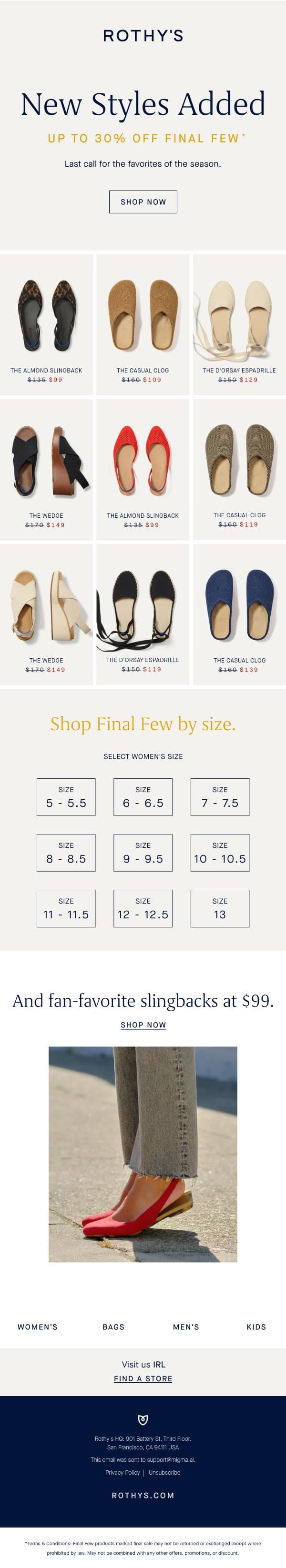 NEW. STYLES. ON. SALE. email from Rothy's screenshot