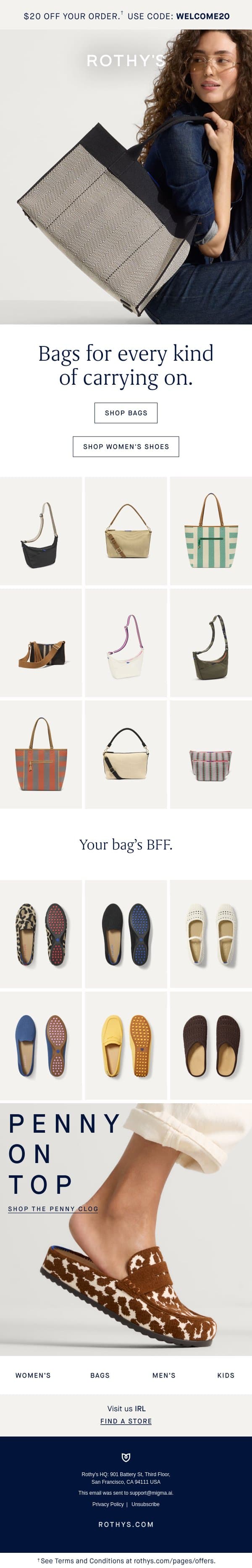 The bag *is* the outfit. email from Rothy's screenshot