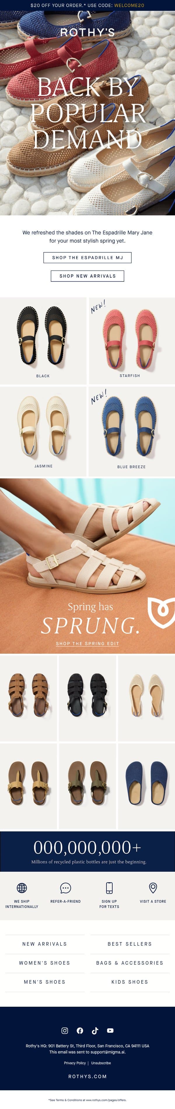 NEW Espadrille Mary Jane colors. email from Rothy's screenshot