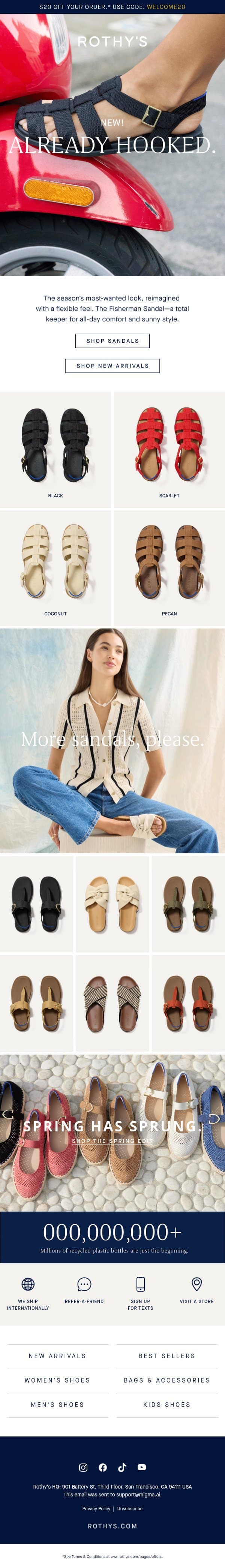 NEW Fisherman Sandal…total catch. email from Rothy's screenshot