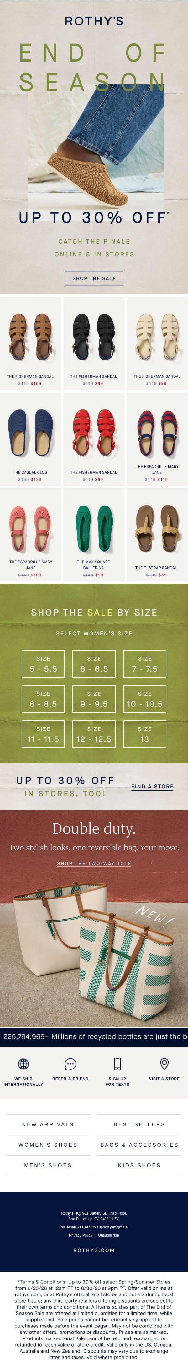 Select clogs on sale. Yes, really. email from Rothy's screenshot