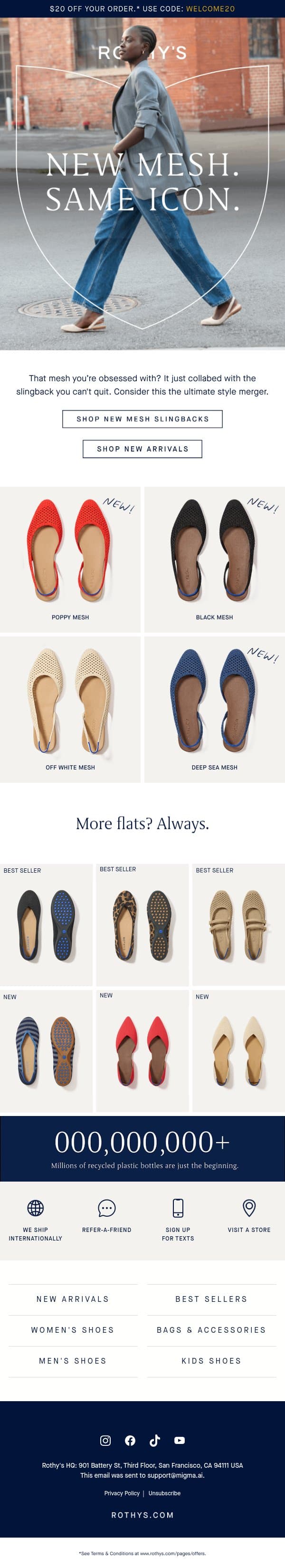 NEW. MESH. SLINGBACK. SHADES. email from Rothy's screenshot