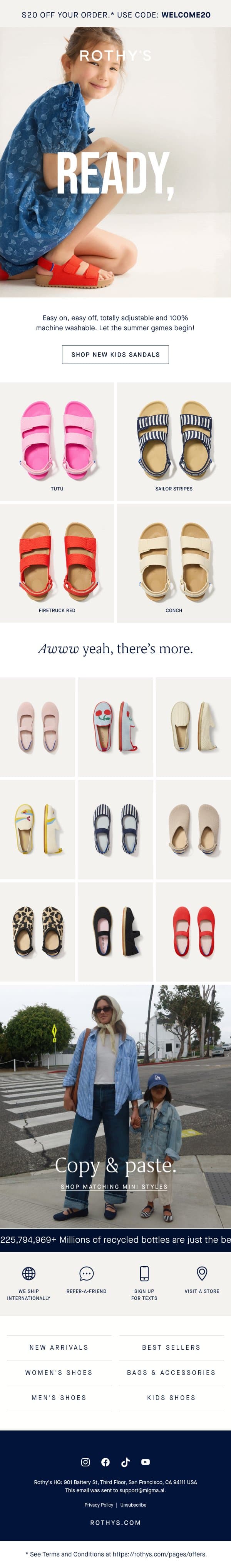 Playtime! NEW Kids’ Sandals. email from Rothy's screenshot