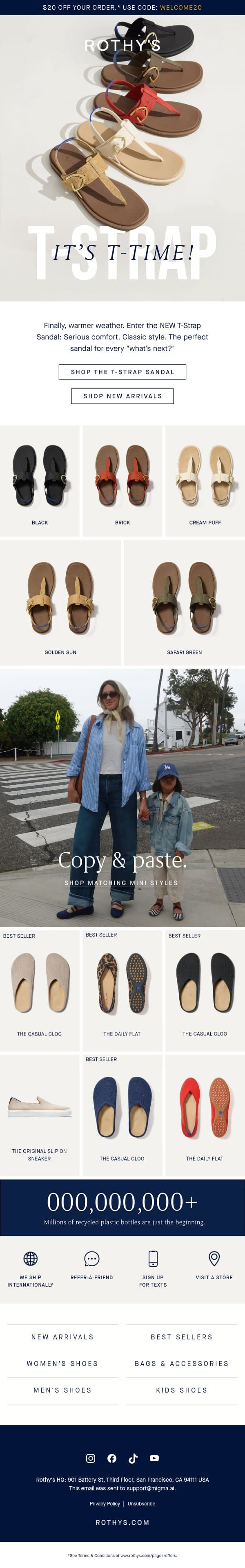 New season, NEW T-Strap Sandal. email from Rothy's screenshot
