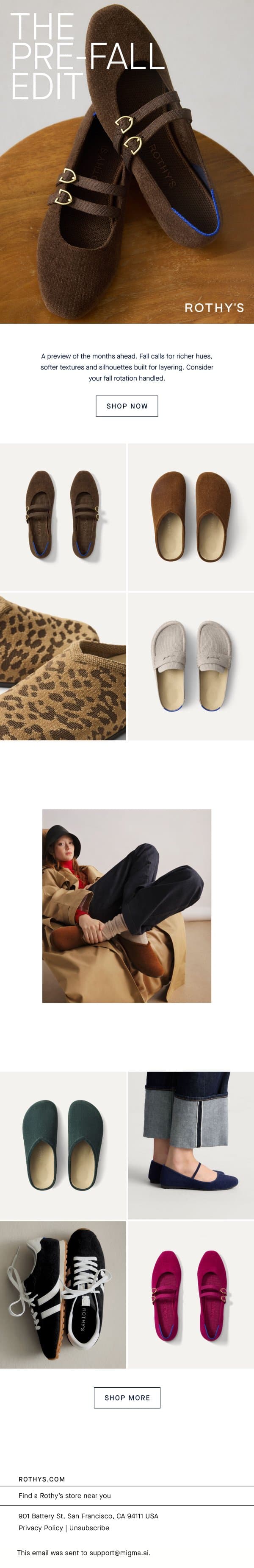 Welcome to The Pre-Fall Edit. email from Rothy's screenshot