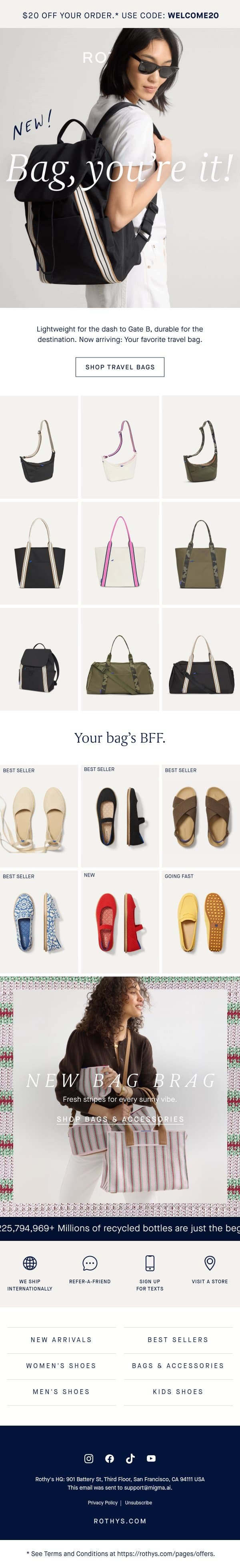 Going somewhere? NEW Travel bags. ✈️ email from Rothy's screenshot