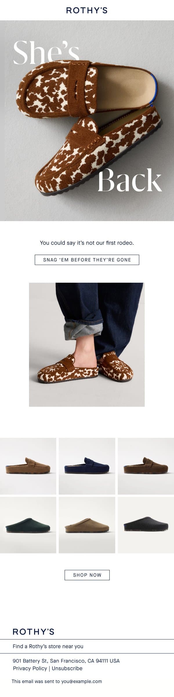 PENNY CLOG ENCORE email from Rothy's screenshot