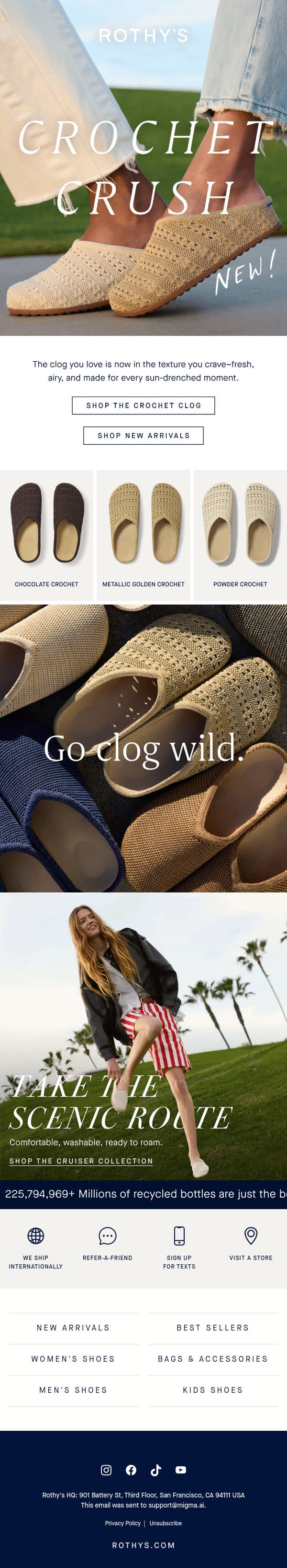 Your fave clog, now in crochet. email from Rothy's screenshot