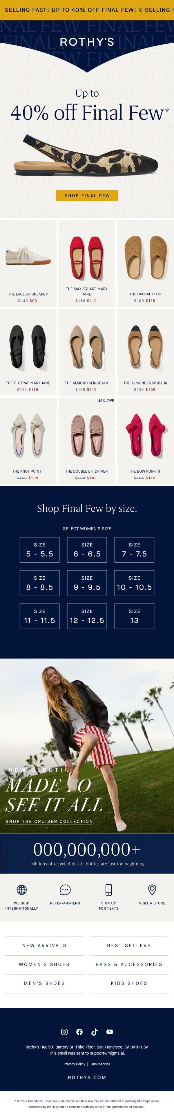 Final Few flats! Move fast. email from Rothy's screenshot