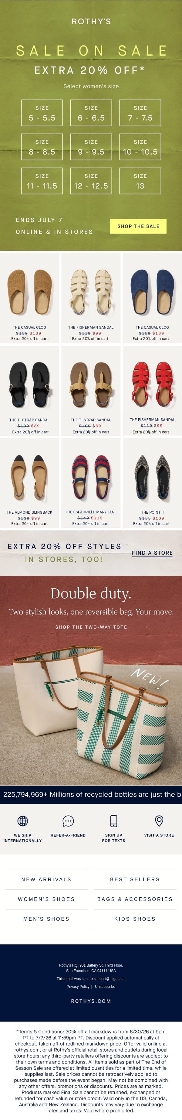 Found: Your size. On sale. Now. email from Rothy's screenshot