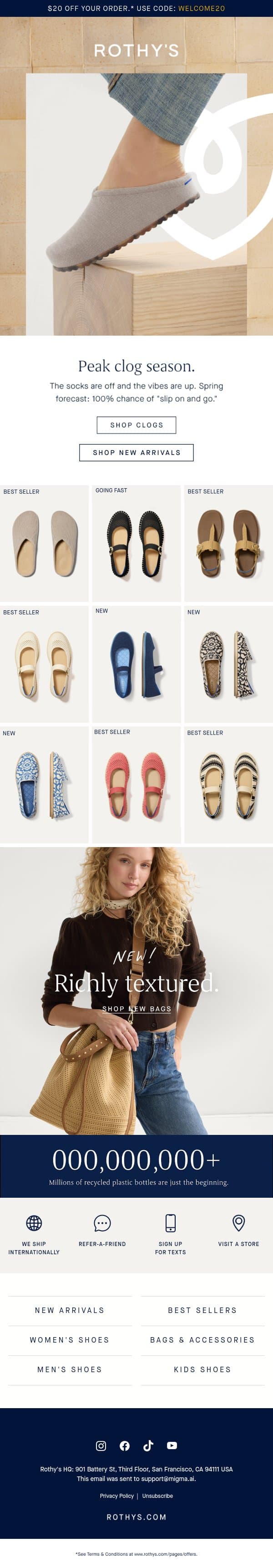 Spring is kinda our thing. email from Rothy's screenshot