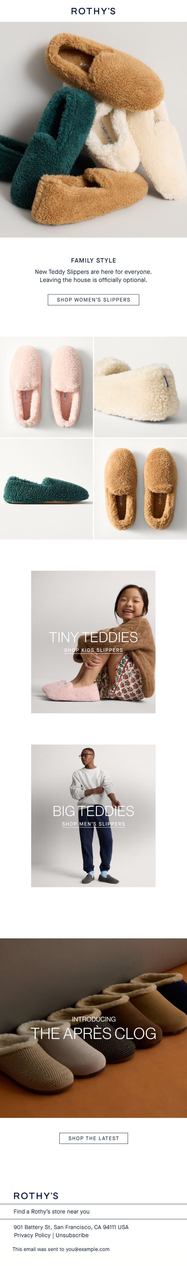 New slippers for the whole fam. email from Rothy's screenshot