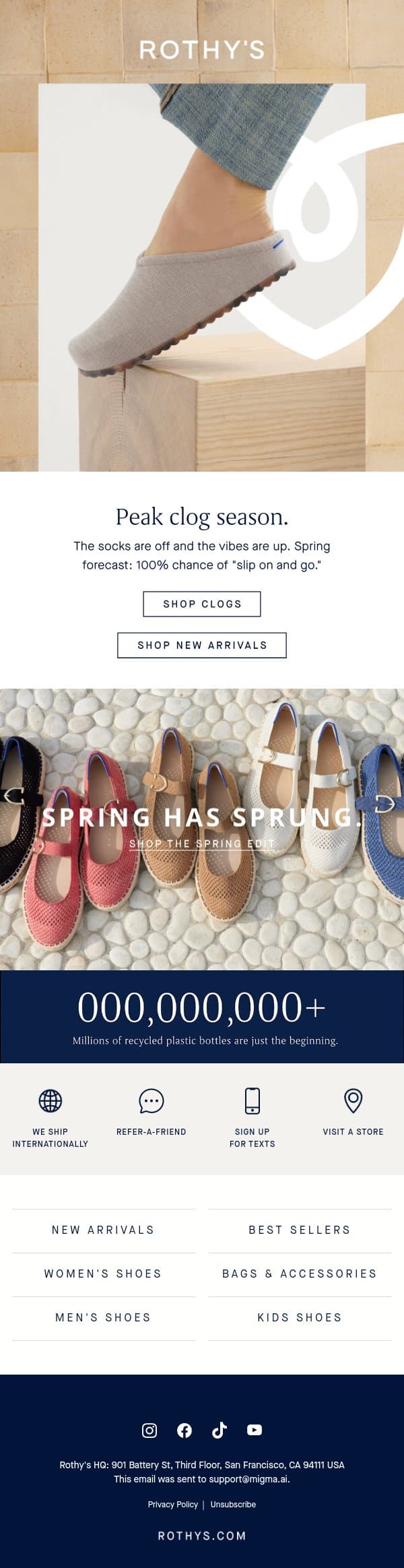 Your spring clog report. email from Rothy's screenshot