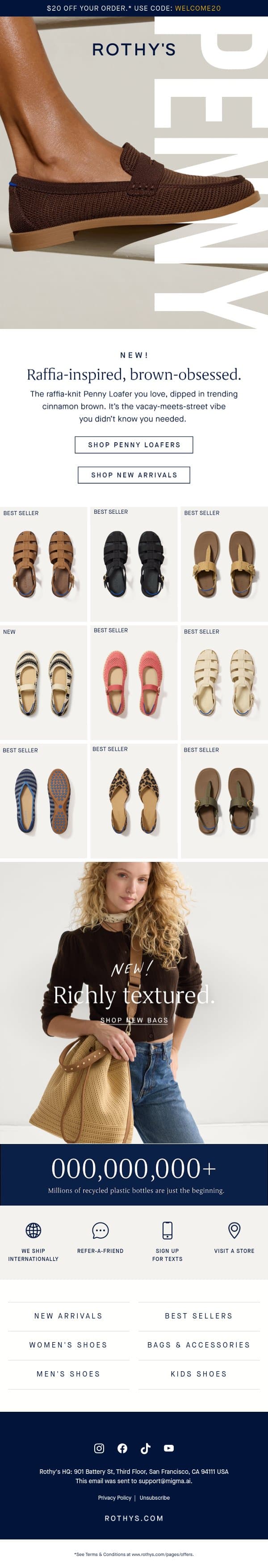 NEW Rich brown Penny Loafers. email from Rothy's screenshot